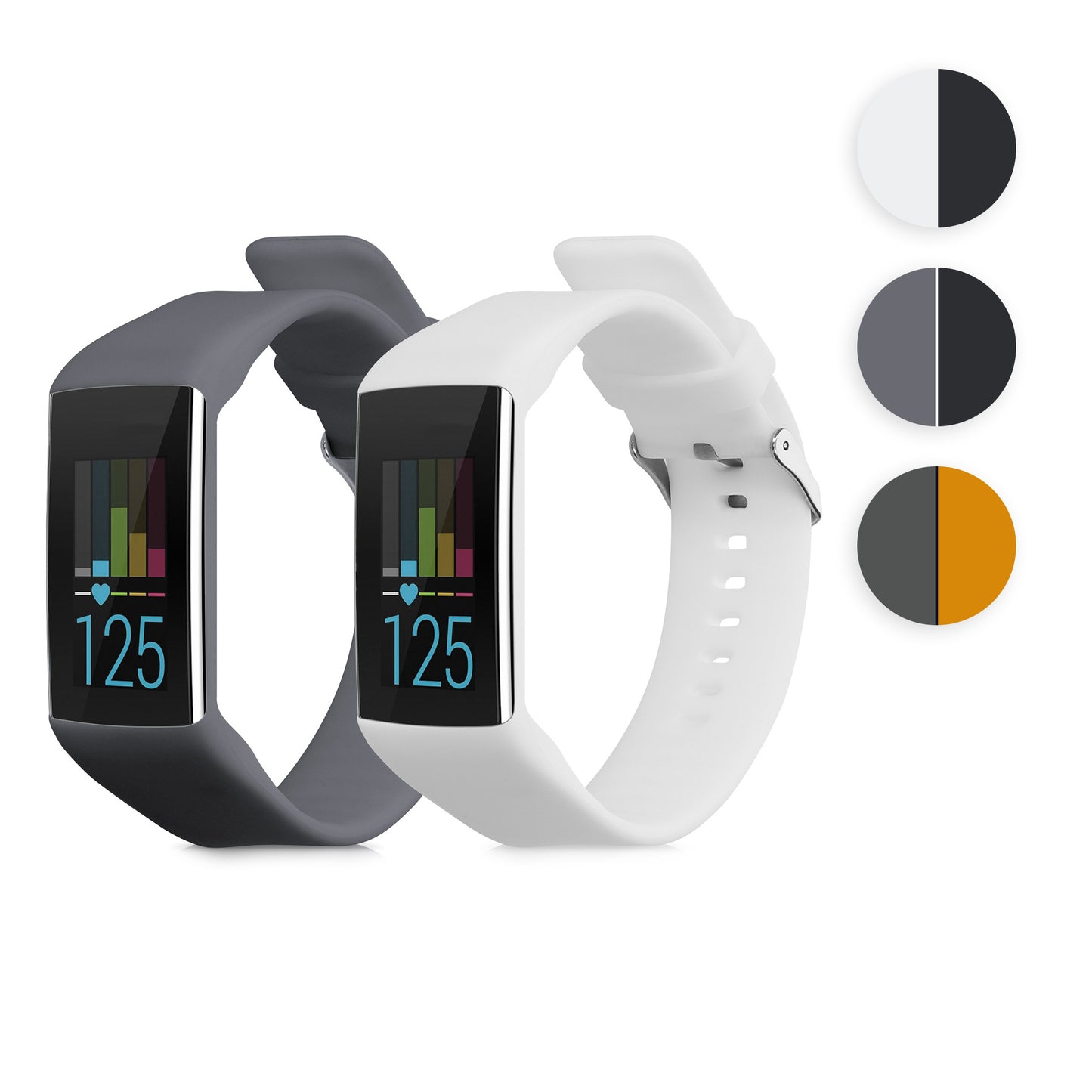 kwmobile 2x Uhrenarmband für Polar A360 / A370 Armband - Fitnesstracker Band Set aus TPU Silikon - Ersatzarmband Smartwatch - Grau Orange Grau  [dsg05]