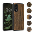 kwmobile Hülle kompatibel mit OnePlus Nord 2 5G Hülle - Holz Case - Handy Cover - TPU Handyhülle in Hellbraun Schwarz Maya Kalender Art Hellbraun  [dsg08]