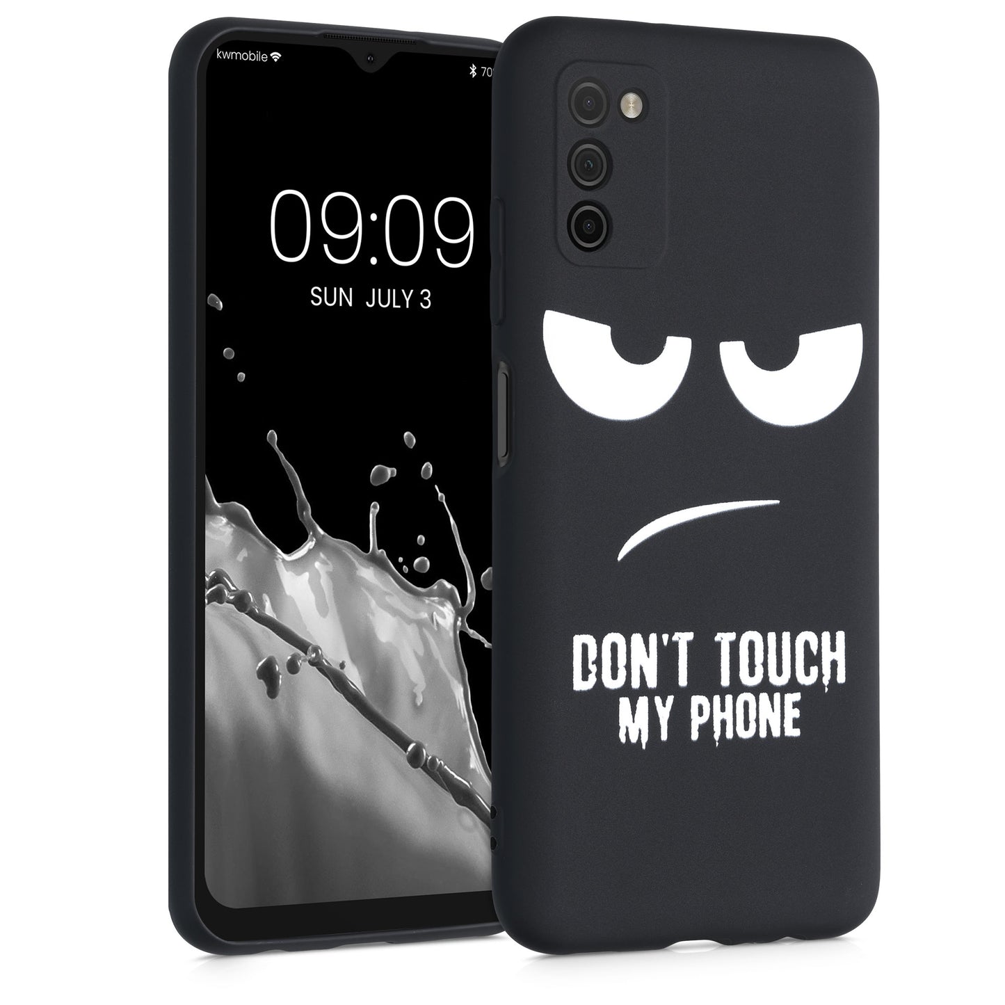 kwmobile Hülle kompatibel mit Samsung Galaxy A03s - Handyhülle Silikon Case - Don't touch my Phone Weiß Schwarz Weiß  [dsg01]