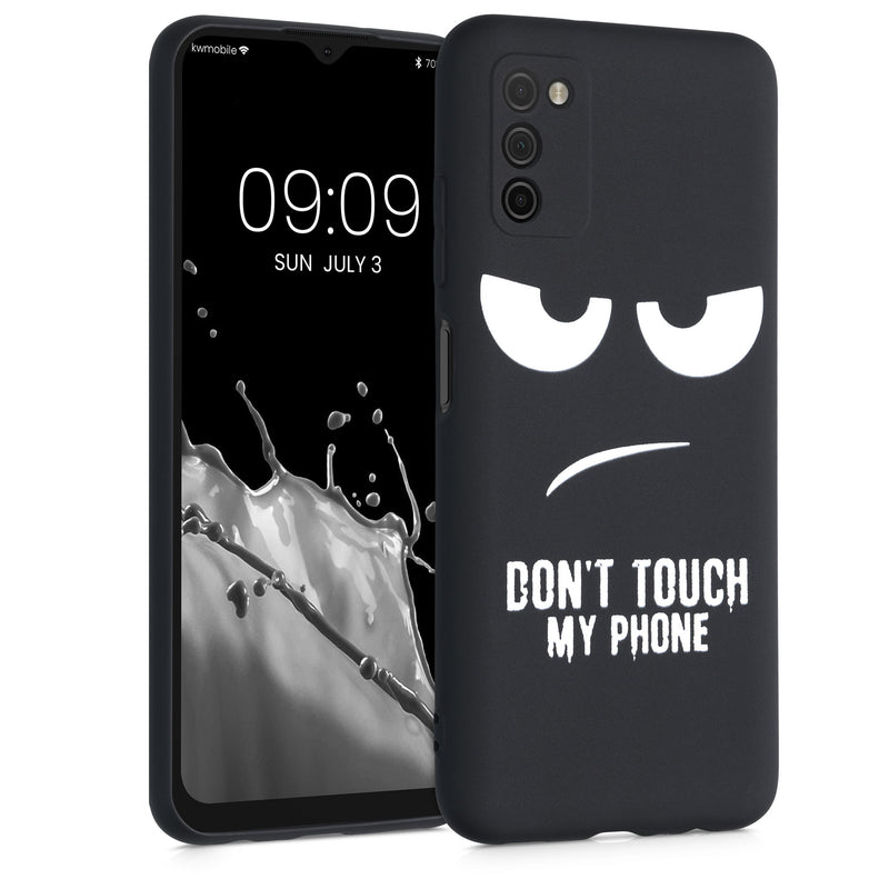 kwmobile Hülle kompatibel mit Samsung Galaxy A03s - Handyhülle Silikon Case - Don't touch my Phone Weiß Schwarz Weiß  [dsg01]