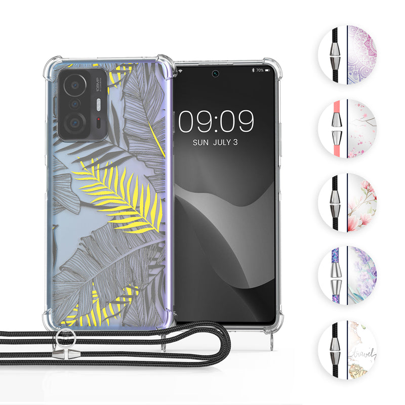 kwmobile Necklace Case kompatibel mit Xiaomi 11T / 11T Pro Hülle - Silikon Cover mit Handykette - Rosa Dunkelbraun Transparent Kirschblütenblätter Rosa  [dsg03]