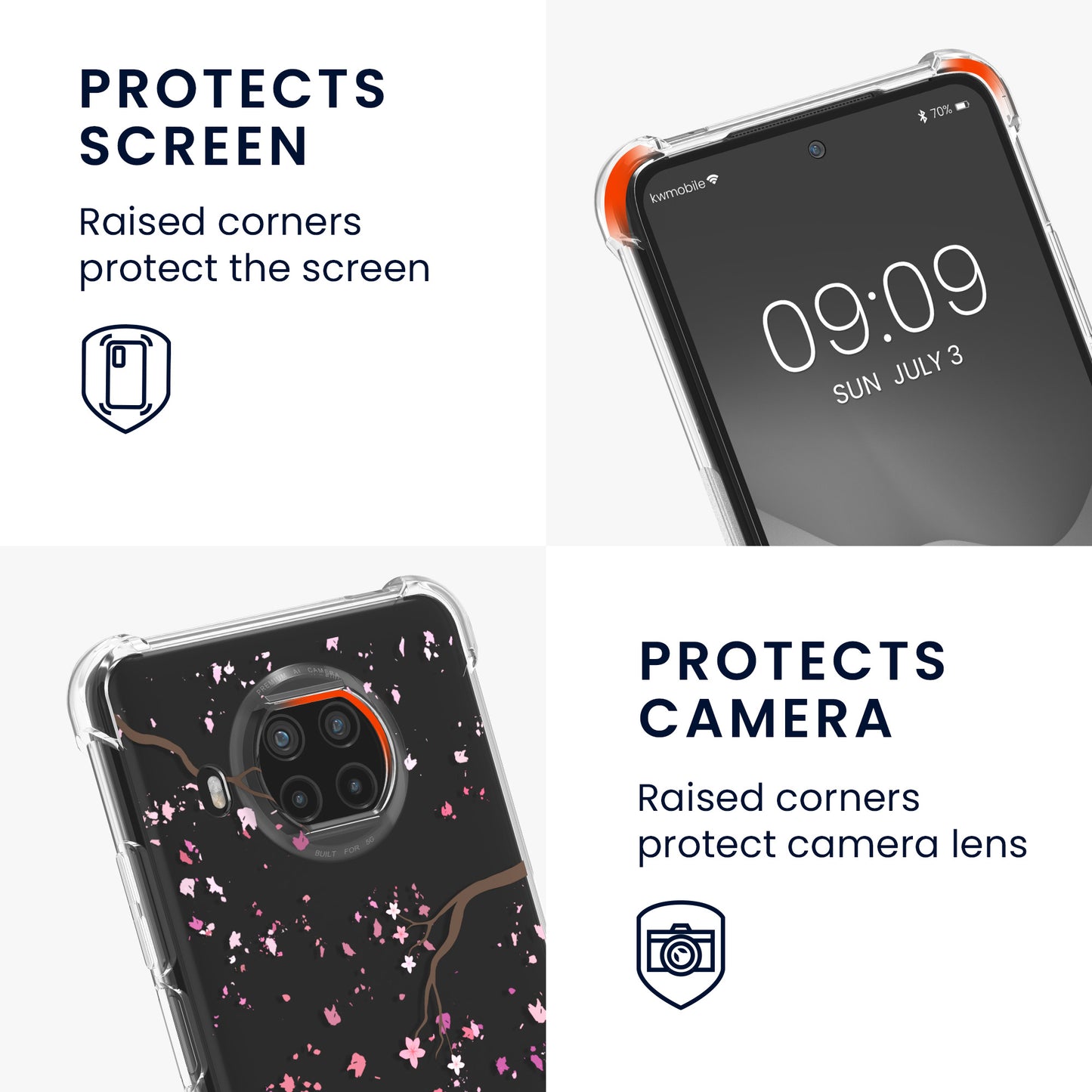 kwmobile Necklace Case compatible with Xiaomi Mi 10T Lite Silicone Cover with Lanyard Transparent Magnolias
