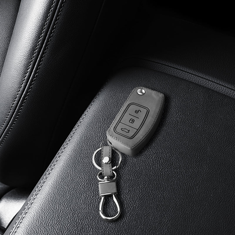 kwmobile Car Key Cover Compatible with Ford 3-Button Flip Key Car Key - Faux Leather Protective Case Key Shell Cover