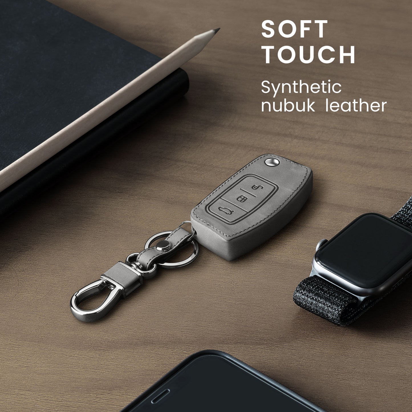 kwmobile Car Key Cover Compatible with Ford 3-Button Flip Key Car Key - Faux Leather Protective Case Key Shell Cover