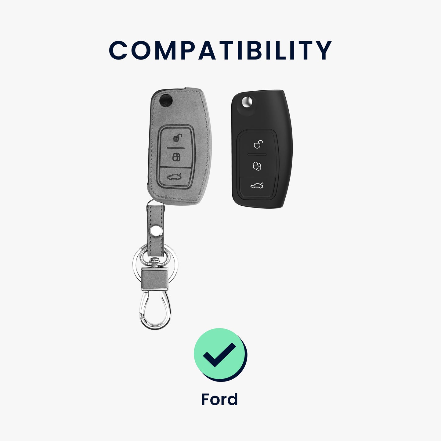 kwmobile Car Key Cover Compatible with Ford 3-Button Flip Key Car Key - Faux Leather Protective Case Key Shell Cover