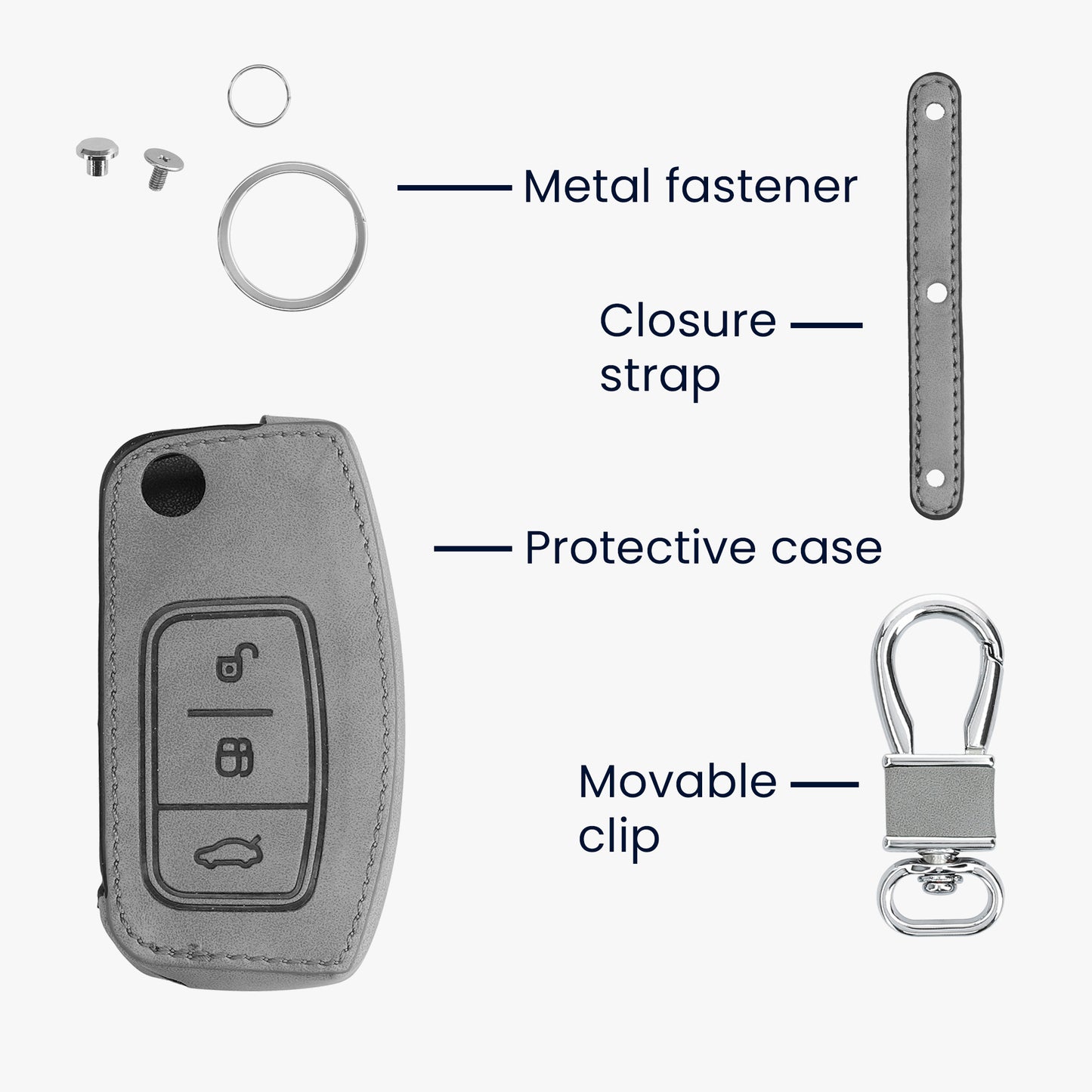 kwmobile Car Key Cover Compatible with Ford 3-Button Flip Key Car Key - Faux Leather Protective Case Key Shell Cover