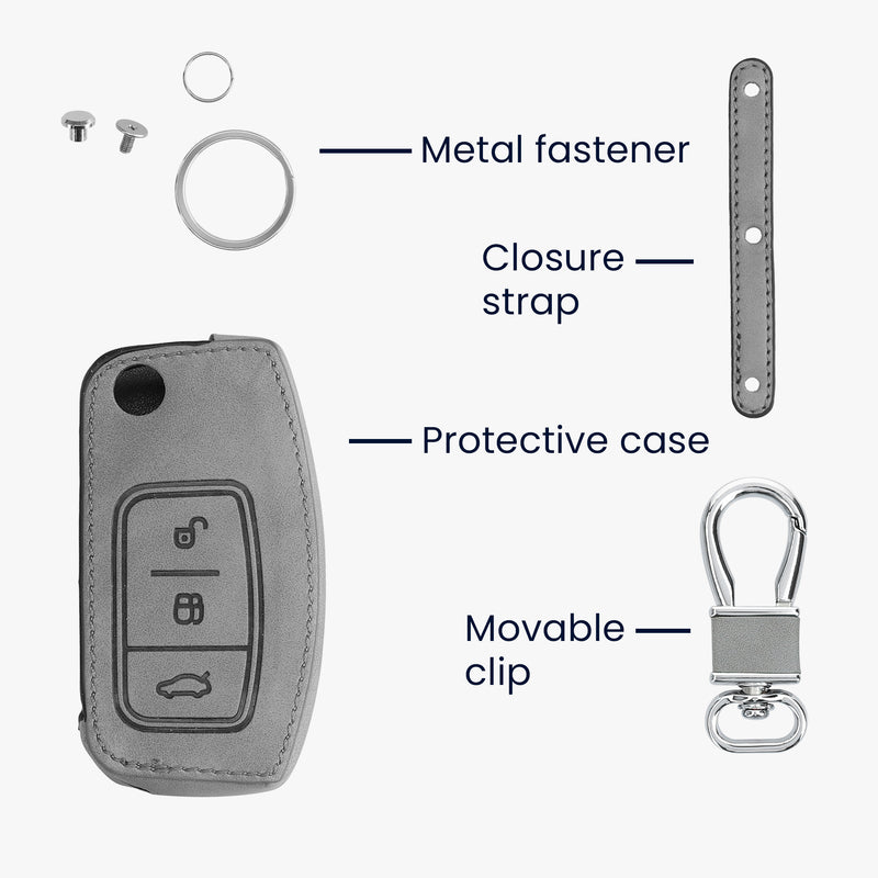 kwmobile Car Key Cover Compatible with Ford 3-Button Flip Key Car Key - Faux Leather Protective Case Key Shell Cover