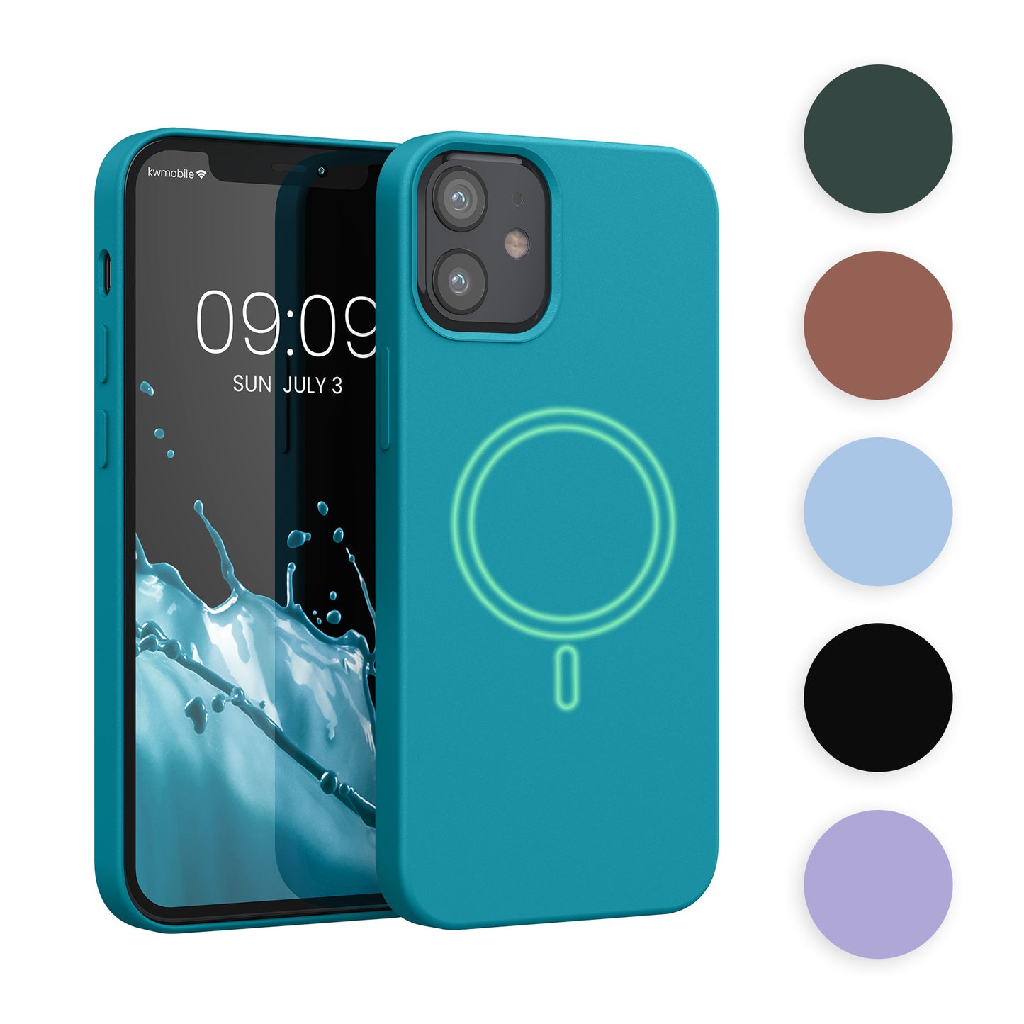 kwmobile Hülle kompatibel mit Apple iPhone 12 mini Hülle - magnetisches Silikon Case kompatibel mit MagSafe - Cover gummiert Hellblau matt Hellblau matt  