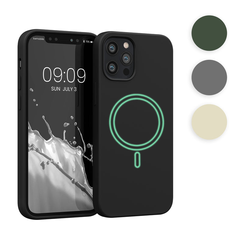 kwmobile Hülle kompatibel mit Apple iPhone 12 / iPhone 12 Pro Hülle - magnetisches Silikon Case kompatibel mit MagSafe - Cover gummiert Dunkelgrün Dunkelgrün  
