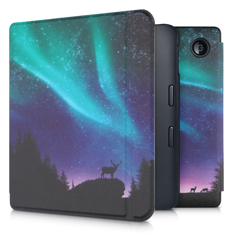 kwmobile Case for Kobo Libra 2 - eReader Flip Cover with Auto Sleep Function - Galaxy Tree Meadow
