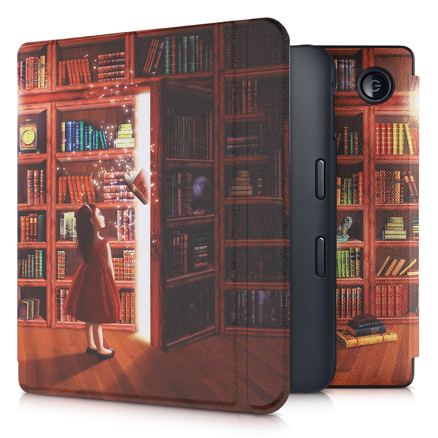 kwmobile Case for Kobo Libra 2 - eReader Flip Cover with Auto Sleep Function - Galaxy Tree Meadow