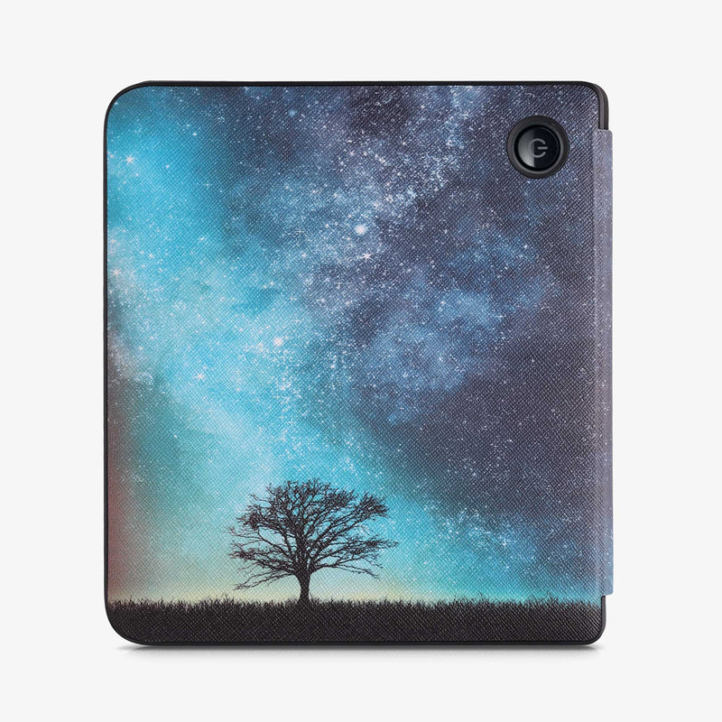 kwmobile Case for Kobo Libra 2 - eReader Flip Cover with Auto Sleep Function - Galaxy Tree Meadow