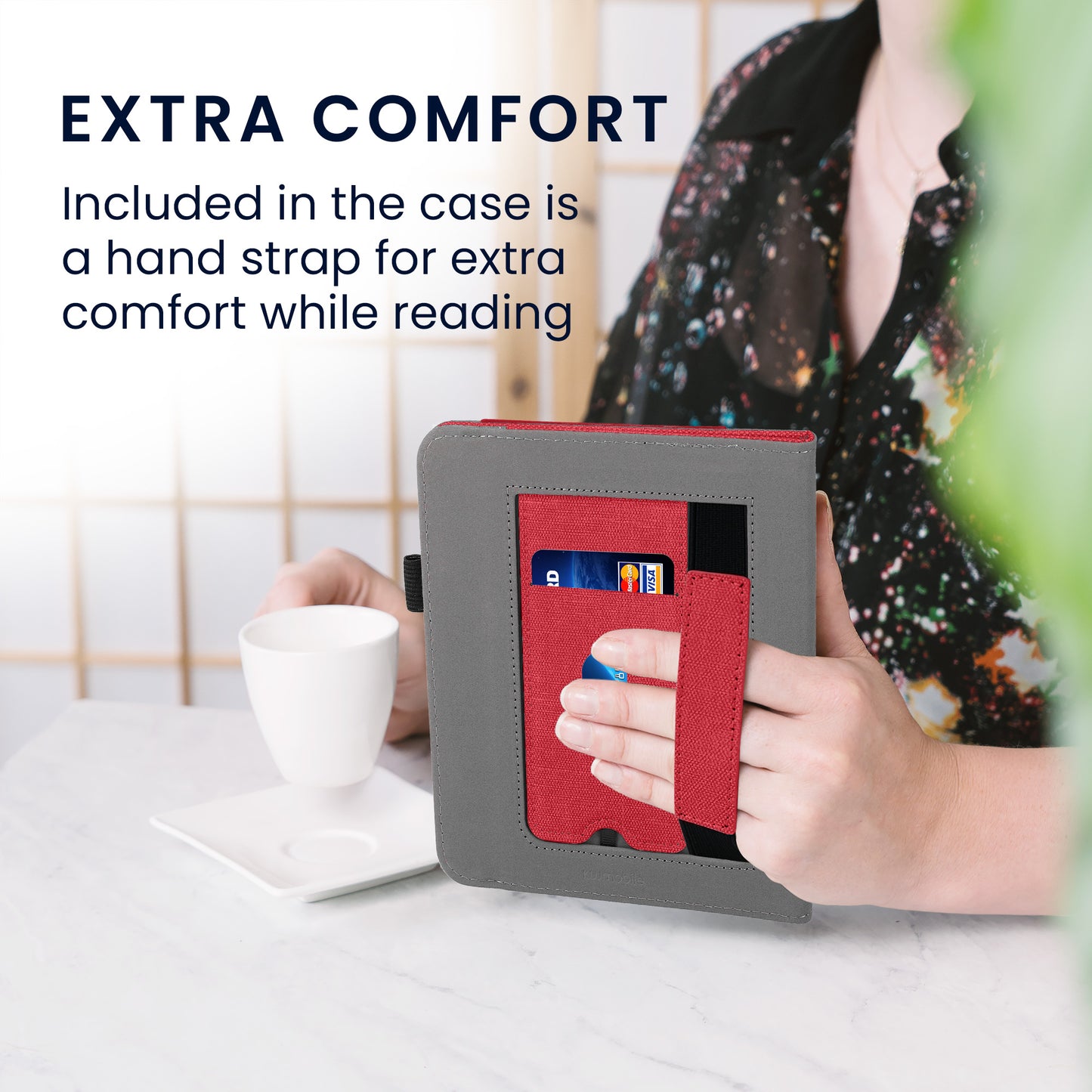 kwmobile Case Compatible with Kobo Libra 2 Flip Case with Hand Strap Cover