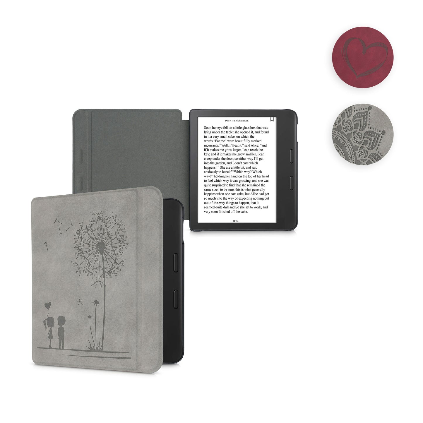 kwmobile Hülle kompatibel mit Tolino Vision 6 Hülle - Kunstleder Cover - Herz Brush Dunkelrot Dunkelrot  [dsg02]