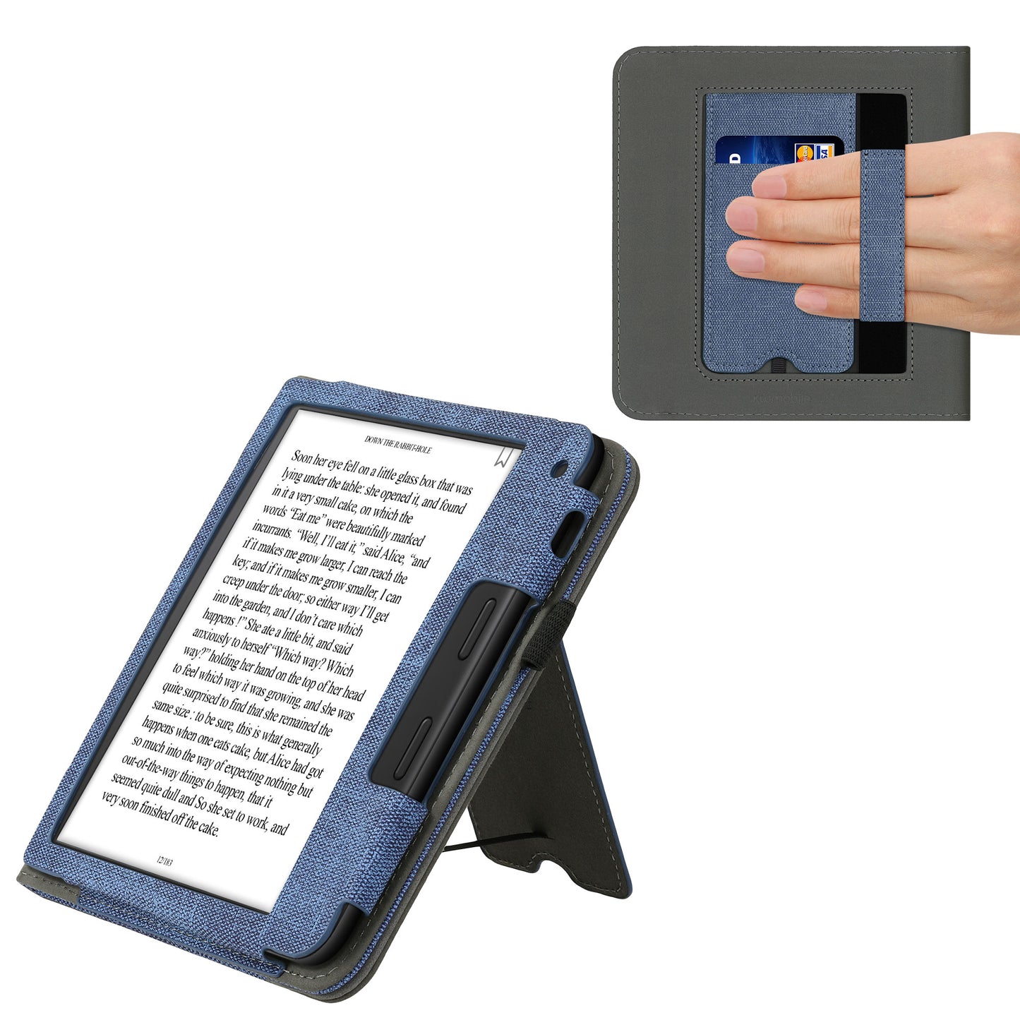 kwmobile Case Compatible with Tolino Vision 6 - Flip Case with Hand Strap - Faux Leather Cover - Dark Grey