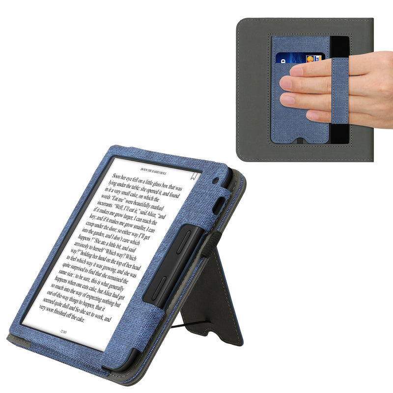 kwmobile Case Compatible with Tolino Vision 6 - Flip Case with Hand Strap - Faux Leather Cover - Dark Grey