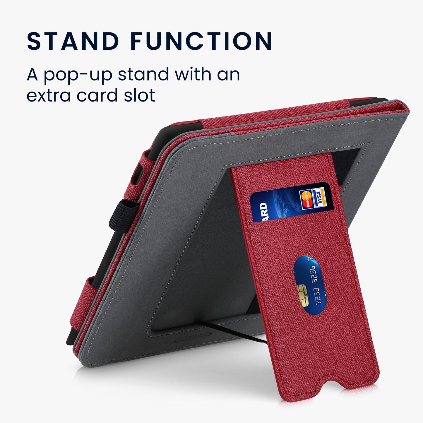 kwmobile Case Compatible with Tolino Vision 6 - Flip Case with Hand Strap - Faux Leather Cover - Dark Grey