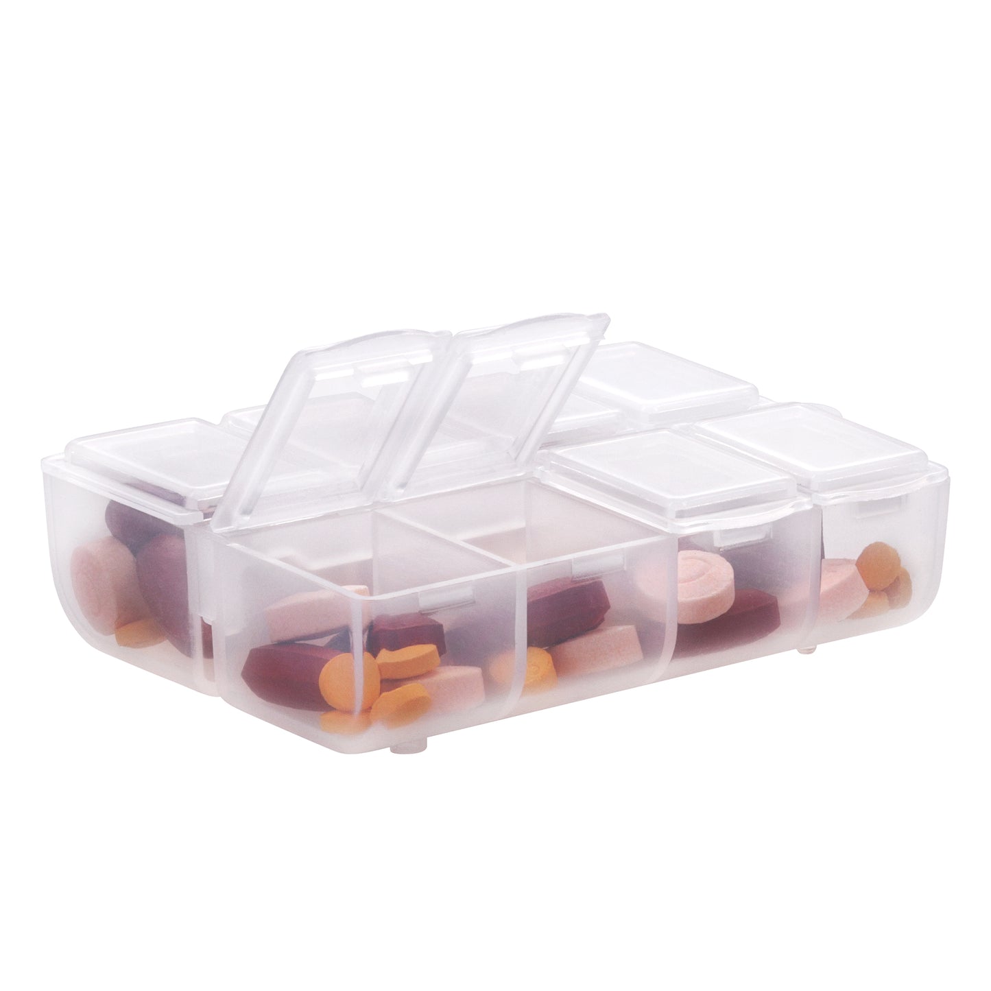 kwmobile Kunststoff Medikamentenbox mit 8 Fächern - Tablettenbox 7,5 x 6,3 x 2,5 cm - Tablettendose Box - Pillendose Dose Matt Transparent Matt Transparent  [dsg01]