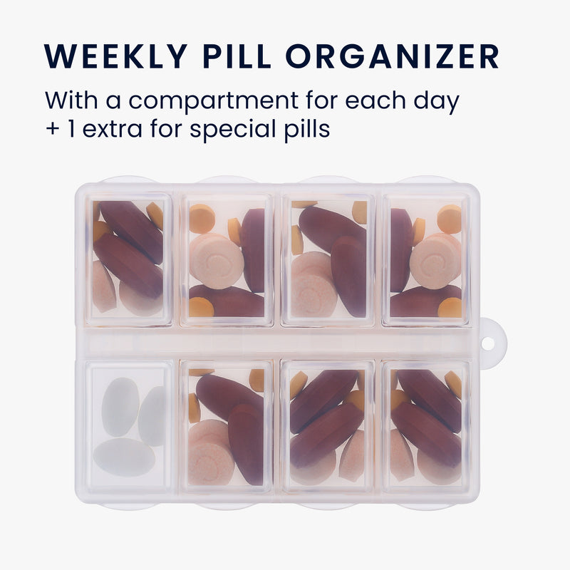 kwmobile Plastic Medicine Box with 8 Compartments Pill Box 7.5 x 6.3 x 2.5 cm Pill Organizer Tablet Case Pill Container