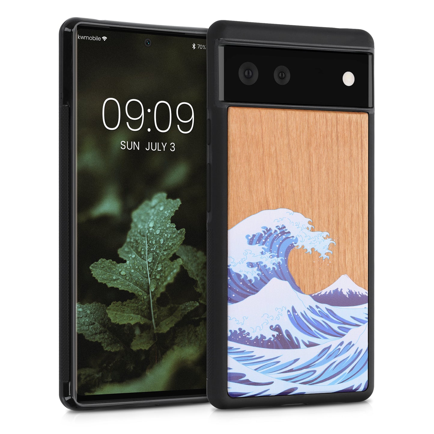 Wooden Hard Case with TPU Bumper for Google Pixel 6 Wooden Japanese Wave