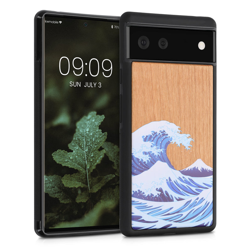 Wooden Hard Case with TPU Bumper for Google Pixel 6 Wooden Japanese Wave
