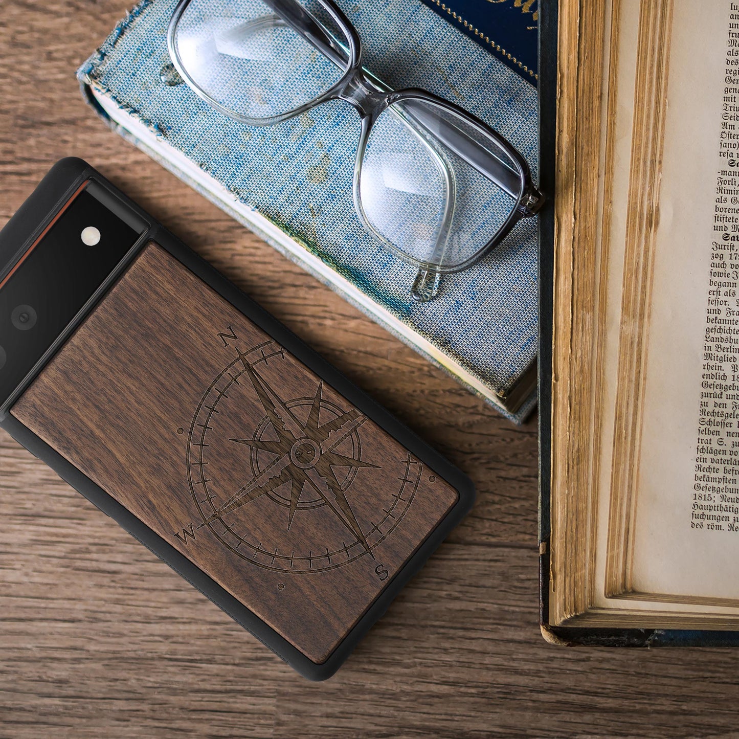 Wooden Hard Case with TPU Bumper for Google Pixel 6 Wooden Japanese Wave