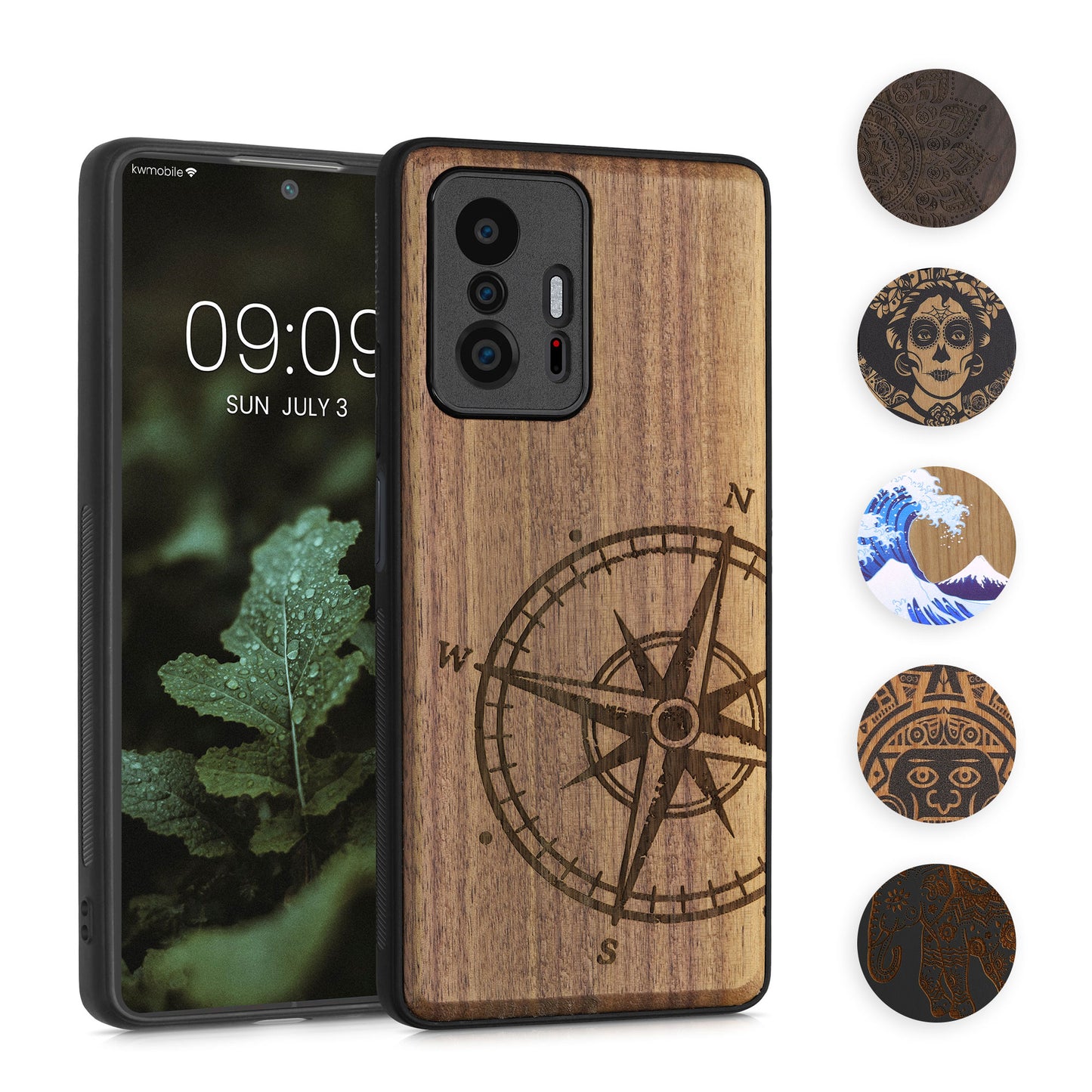 kwmobile Hülle kompatibel mit Xiaomi 11T / 11T Pro Hülle - Holz Case - Handy Cover - TPU Handyhülle in Dunkelbraun Indische Sonne Dunkelbraun  [dsg07]