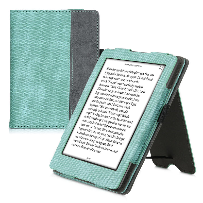 kwmobile Flip Hülle kompatibel mit Kobo Glo HD / Touch 2.0 - Handschlaufe - Cover Mintgrün Dunkelgrau Mintgrün  
