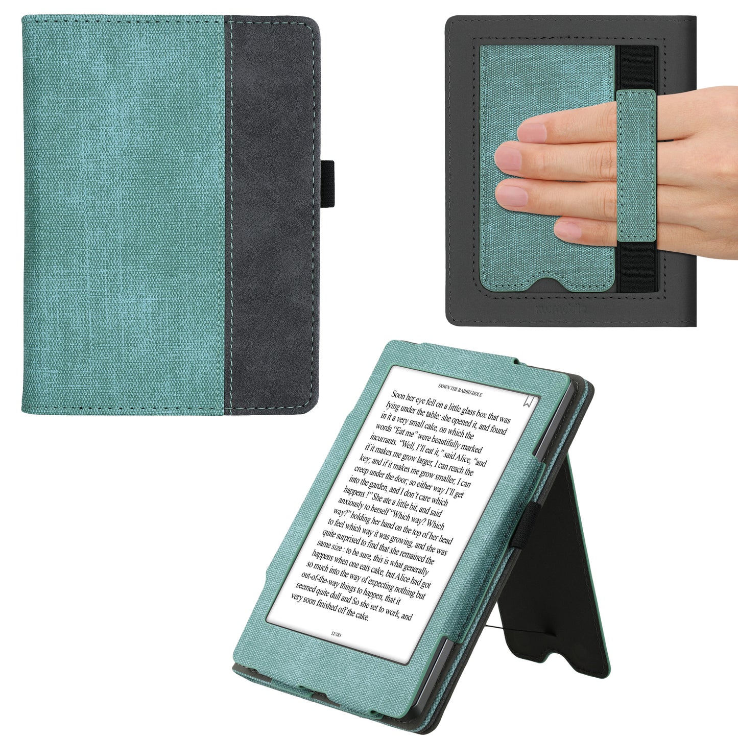 kwmobile Flip Case compatible with Kobo Aura Edition 2 - Hand Strap - Cover Dark Grey