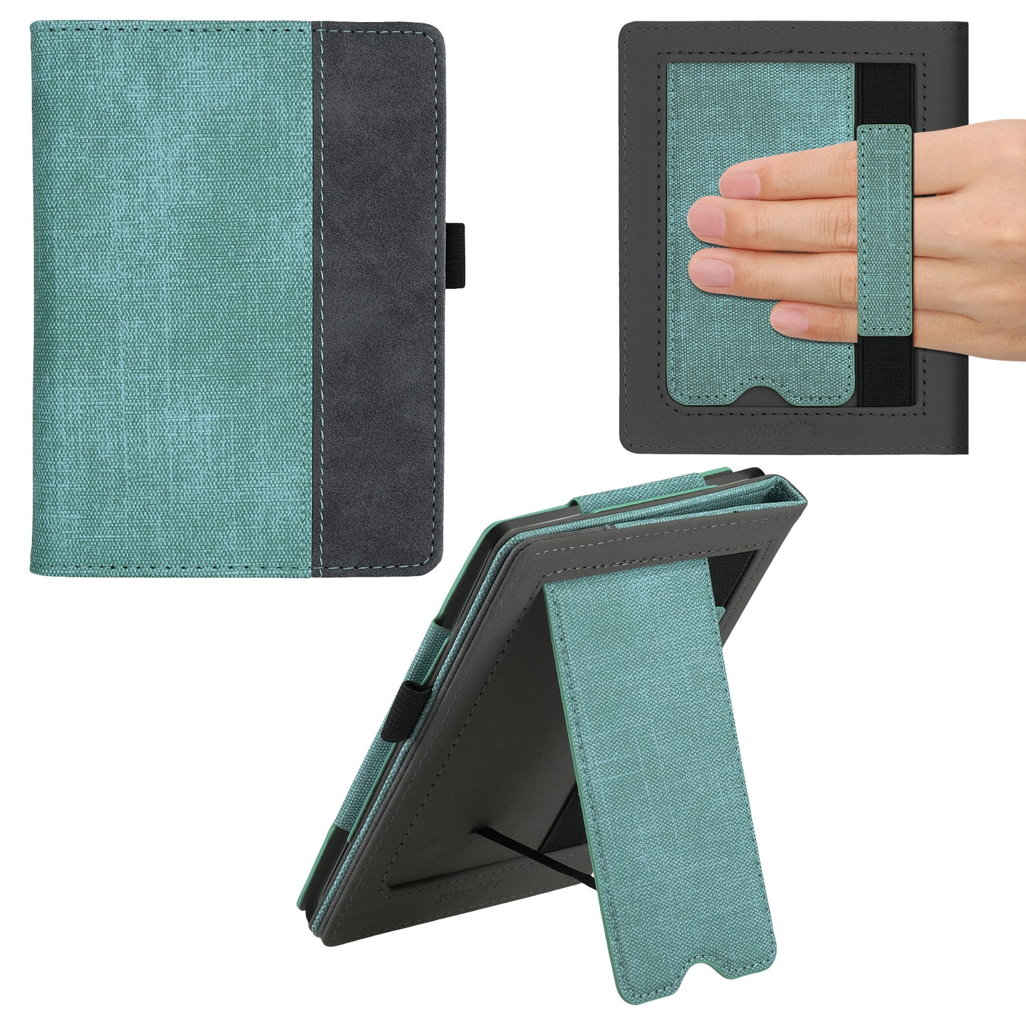 kwmobile Flip Case compatible with Kobo Aura Edition 2 - Hand Strap - Cover Dark Grey