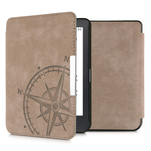 kwmobile Hülle kompatibel mit Kobo Clara HD - Kunstleder eReader Schutzhülle - Kompass Vintage Braun Braun  [dsg01]