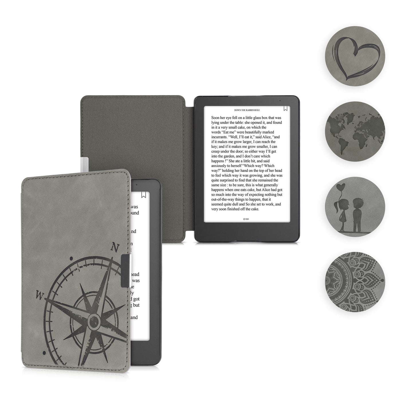 kwmobile Hülle kompatibel mit Kobo Aura Edition 2 Hülle - Kunstleder Cover - Pusteblume Love Grau Grau  [dsg04]