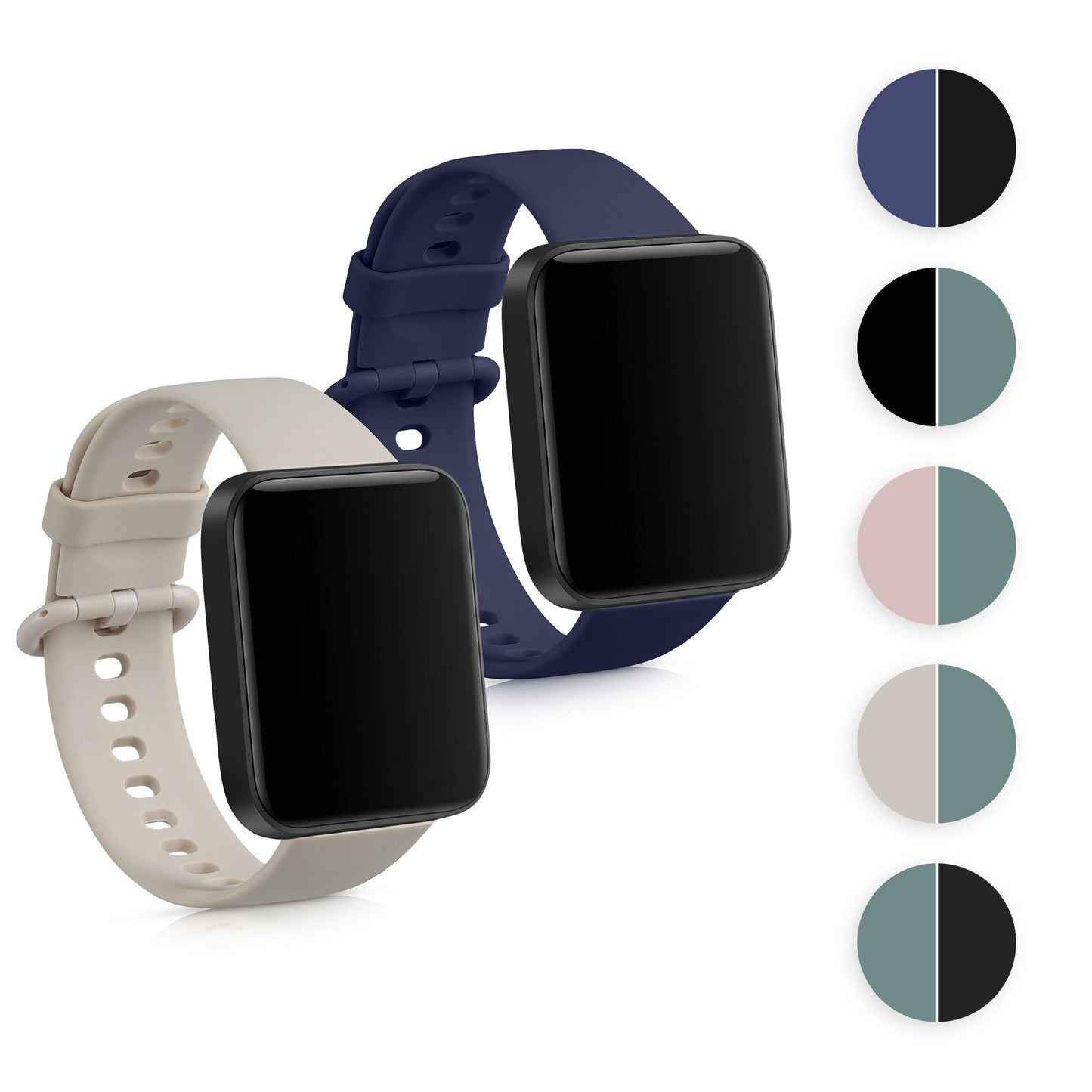 kwmobile 2x Uhrenarmband für Xiaomi Redmi Watch 2 Lite Armband - Fitnesstracker Band Set aus TPU Silikon - Ersatzarmband Smartwatch - Beige Dunkelgrün Beige  [dsg06]