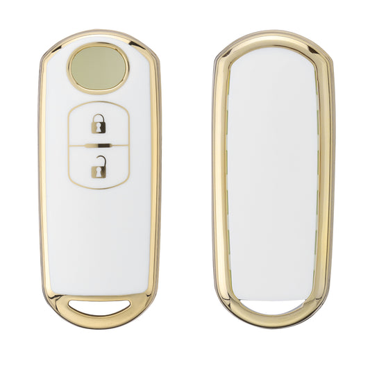 kwmobile Autoschlüssel Hülle kompatibel mit Mazda 2-Tasten Keyless Go Autoschlüssel - Schlüsselhülle Silikon Cover - Weiß Gold Weiß  [dsg02]