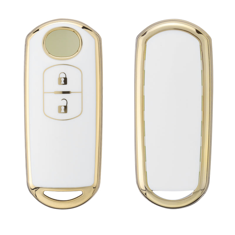 kwmobile Autoschlüssel Hülle kompatibel mit Mazda 2-Tasten Keyless Go Autoschlüssel - Schlüsselhülle Silikon Cover - Weiß Gold Weiß  [dsg02]