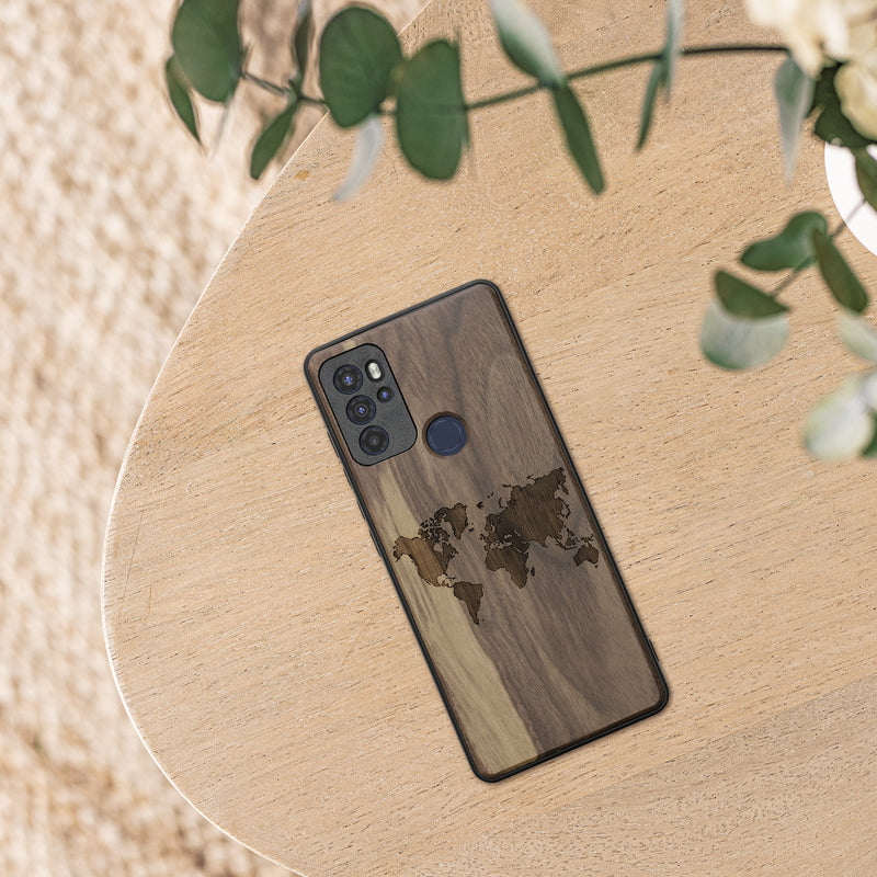 Wooden Hard Case with TPU Bumper for Motorola Moto G60S Compass Vintage
