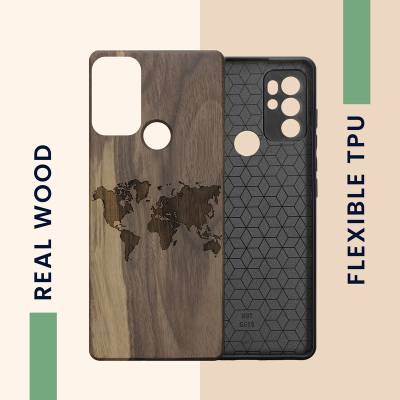 Wooden Hard Case with TPU Bumper for Motorola Moto G60S Compass Vintage