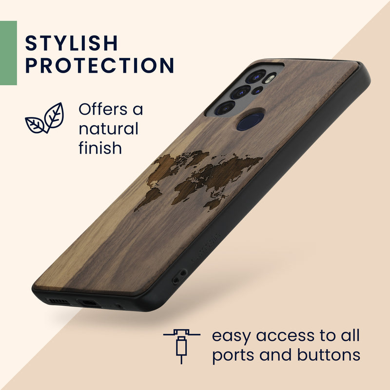 Wooden Hard Case with TPU Bumper for Motorola Moto G60S Compass Vintage