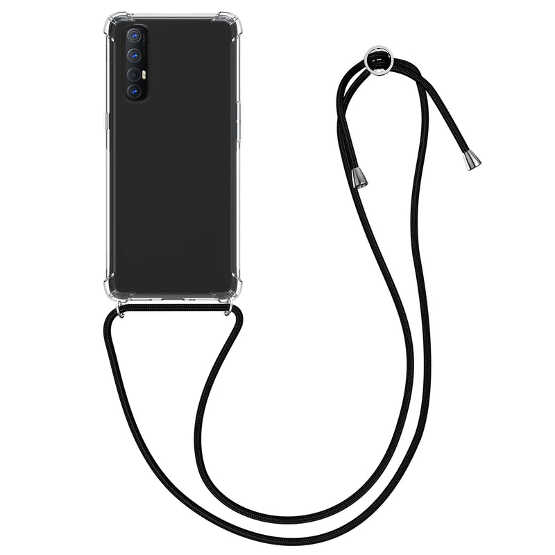 kwmobile Necklace Case kompatibel mit Oppo Find X2 Neo Hülle - Silikon Cover mit Handykette - Band Handyhülle Transparent Schwarz Transparent  