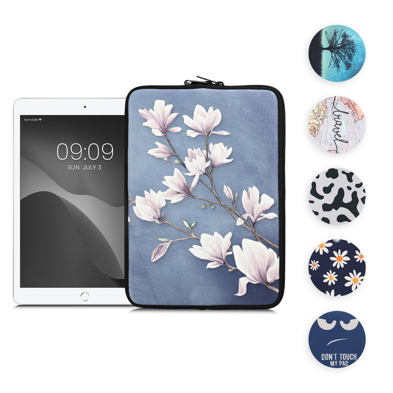kwmobile Tablet Hülle kompatibel mit 9,7"-11" Tablet - Universal Neopren Tasche Cover Case - Schutzhülle Sleeve in Weiß Dunkelblau Don't touch my Pad Weiß  [dsg06]