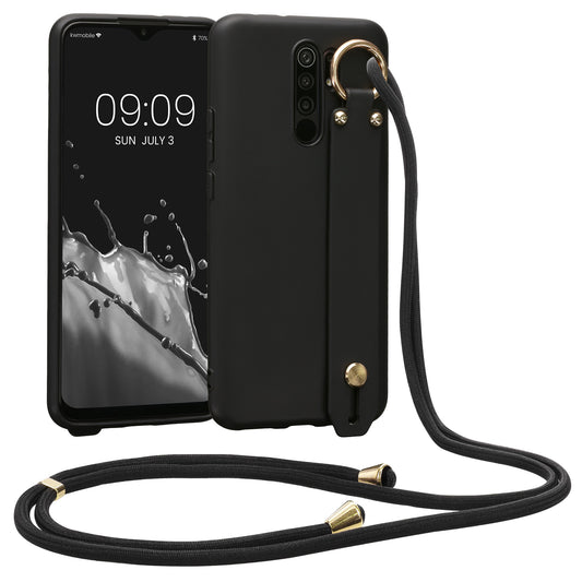 kwmobile Hülle kompatibel mit Xiaomi Redmi 9 - Handyhülle mit Schlaufe Ring - Handy Cover Case in Schwarz Schwarz  
