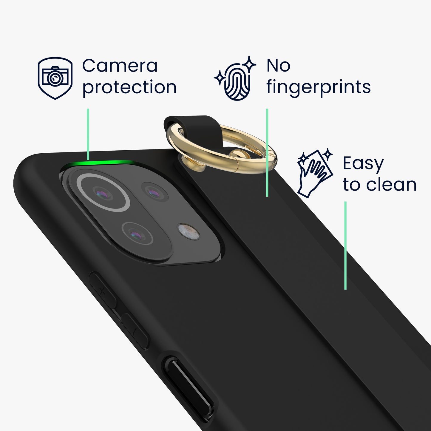 kwmobile Case Compatible with Xiaomi 11 Lite (5G) NE / Mi 11 Lite (5G) - Phone Case with Ring Holder - Mobile Phone Cover Case