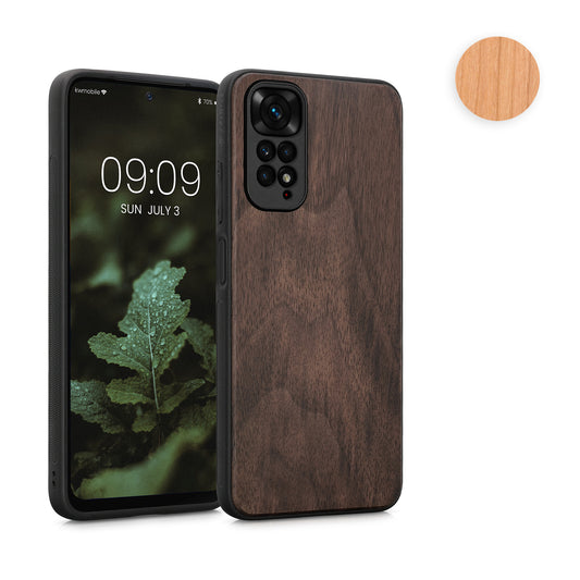 kwmobile Hülle kompatibel mit Xiaomi Redmi Note 11 / Note 11S Hülle - Holz Case - stoßfestes Handy Cover - TPU Handyhülle in Dunkelbraun Dunkelbraun  