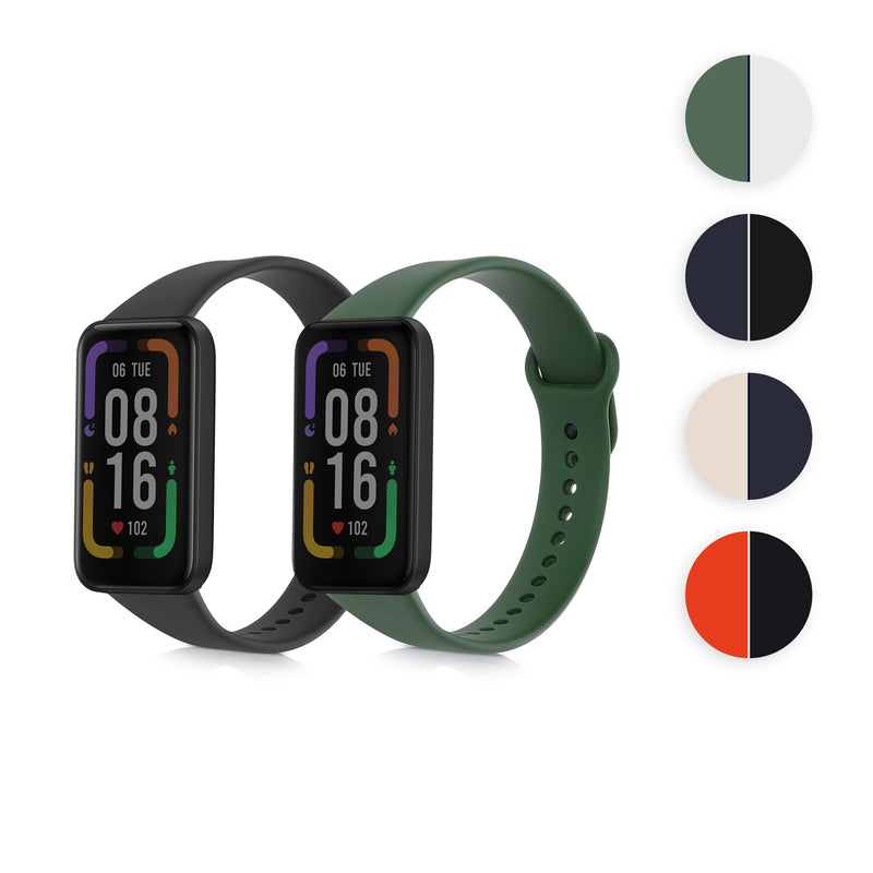 kwmobile 2x Uhrenarmband für Xiaomi Redmi Smart Band Pro Armband - Fitnesstracker Band Set aus TPU Silikon - Ersatzarmband Smartwatch - Schwarz Orange Schwarz  [dsg05]