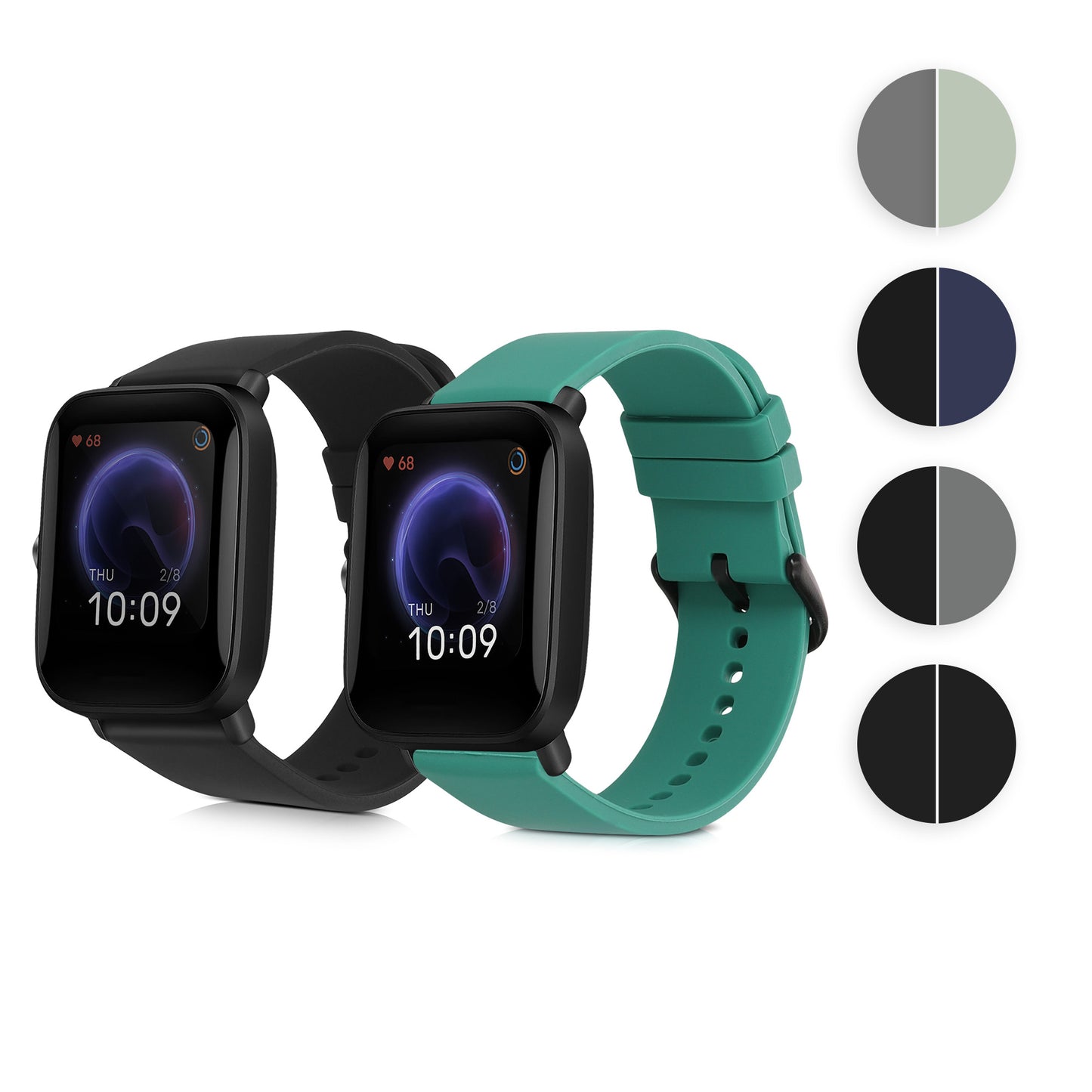 kwmobile 2x Uhrenarmband für Huami Amazfit Bip U / Bip U pro Armband - Fitnesstracker Band Set aus TPU Silikon - Ersatzarmband Smartwatch - Schwarz Dunkelgrün Schwarz  [dsg04]