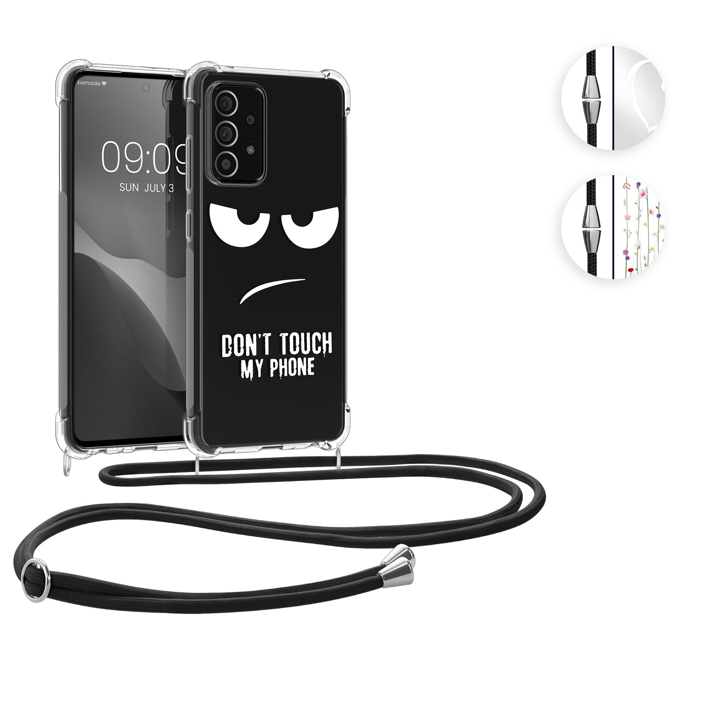 kwmobile Necklace Case kompatibel mit Samsung Galaxy A52 / A52 5G / A52s 5G Hülle - Silikon Cover mit Handykette - Rosa Weiß Transparent Magnolien Rosa  [dsg02]