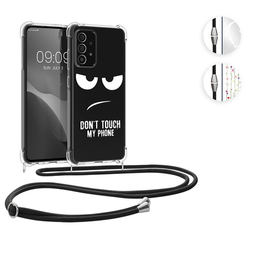 kwmobile Necklace Case kompatibel mit Samsung Galaxy A52 / A52 5G / A52s 5G Hülle - Silikon Cover mit Handykette - Rosa Weiß Transparent Magnolien Rosa  [dsg02]