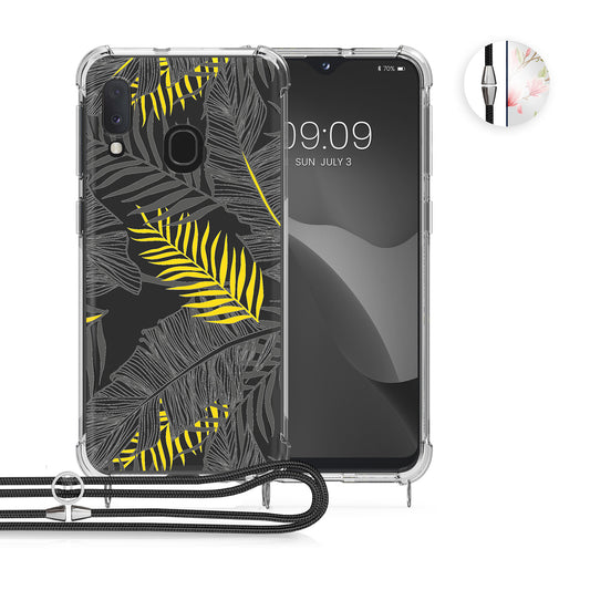 kwmobile Necklace Case kompatibel mit Samsung Galaxy A20e Hülle - Silikon Cover mit Handykette - Rosa Weiß Transparent Magnolien Rosa  [dsg01]