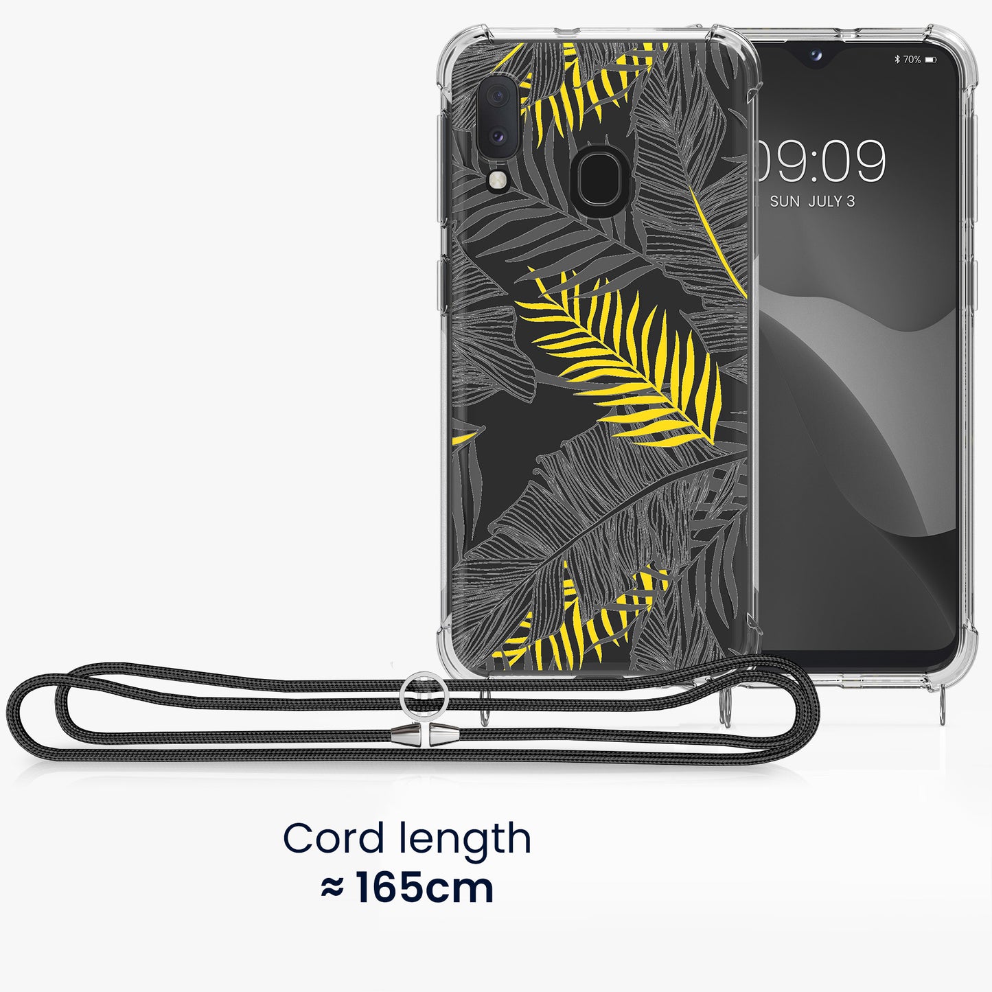 kwmobile Necklace Case compatible with Samsung Galaxy A20e - Silicone Cover with Lanyard - Transparent Magnolias