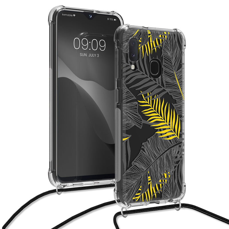 kwmobile Necklace Case compatible with Samsung Galaxy A20e - Silicone Cover with Lanyard - Transparent Magnolias
